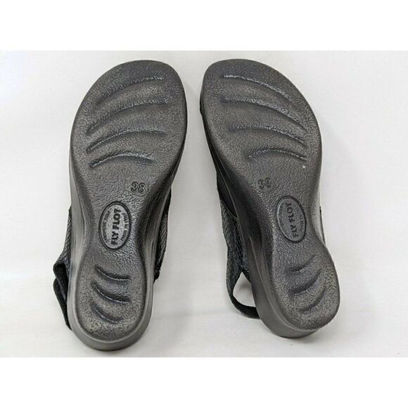 FLY FLOT SANDALS BLACK LEATHER SNAKESKIN BACK STRAP WOMENS SIZE US 6.5 EU 38 - Picture 7 of 7